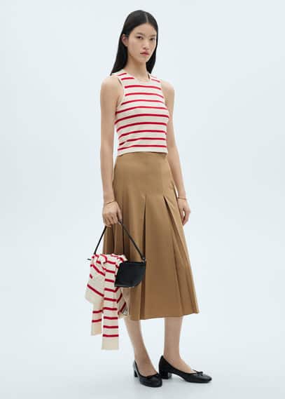 Mango Crop Top Maille Rayures Rouge - Femme - L -  In Rouge