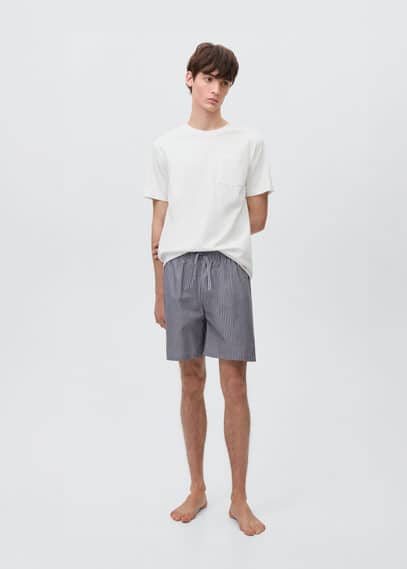 Mango Teen Striped Cotton Short Pyjamas Off White In Off White