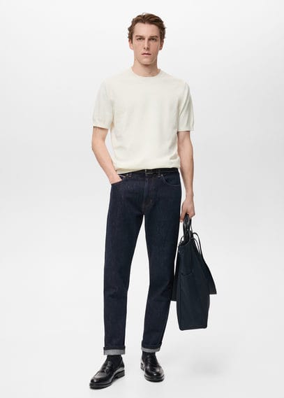 Shop Mango Man Cotton Fine-knit T-shirt Off White
