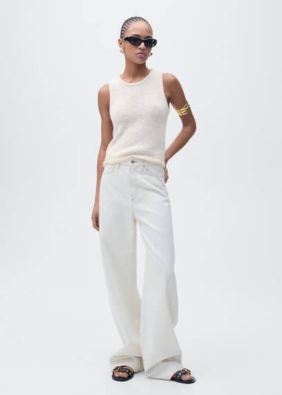 MANGO TOP CROCHET BRETELLES ÉCRU - FEMME - L - MANGO