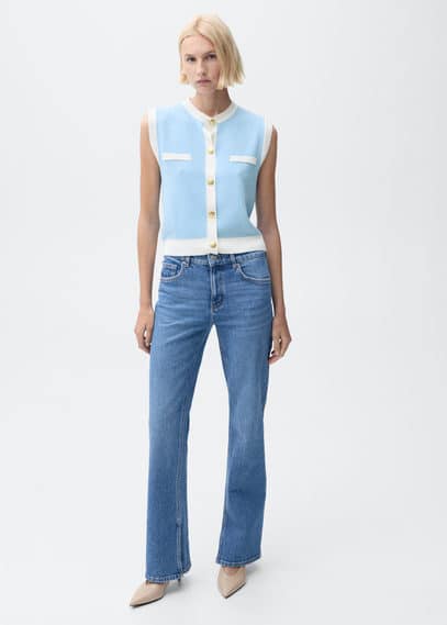 Mango Knitted Waistcoat With Contrast Piping Turquoise In Turquoise