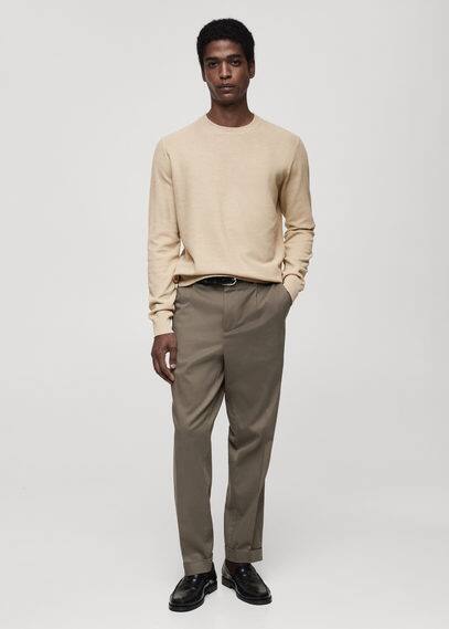 Mango Man Microstructured Cotton Knitted Sweater Sand In Sand