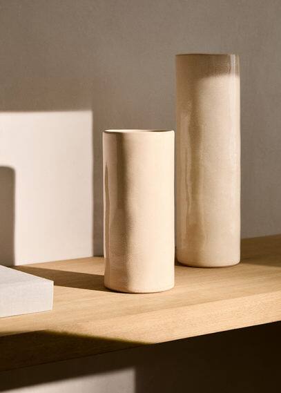 Mango Home Stoneware Cylindrical Vase 20cm Beige