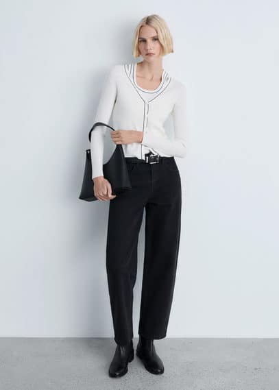 Mango V-neck Knitted Cardigan Ecru In Ecru