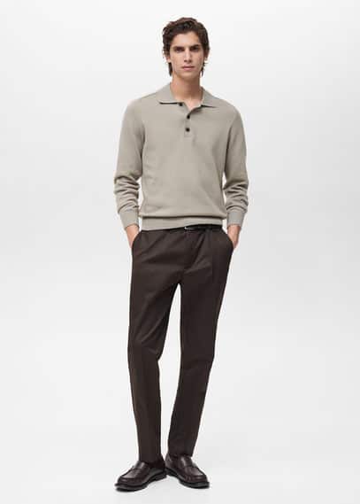 Mango Man Cotton Knitted Polo Shirt Ice Grey In Ice Grey