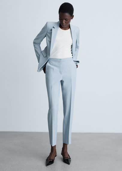 Mango Straight Suit Trousers Sky Blue In Sky Blue