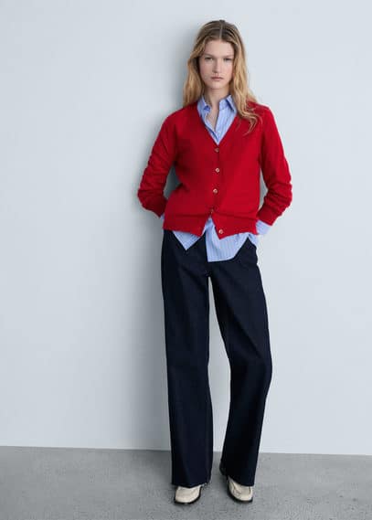 Mango Mulberry Silk Blend Ribbed Cardigan Red In Red