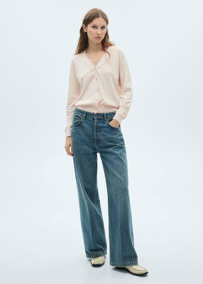 Mango Mulberry Silk Blend Ribbed Cardigan Pale Pink In Pale Pink