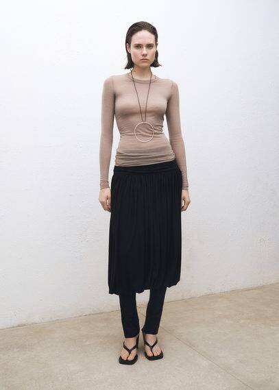 Mango Long-sleeved Wool-blend T-shirt In Light/pastel Brown
