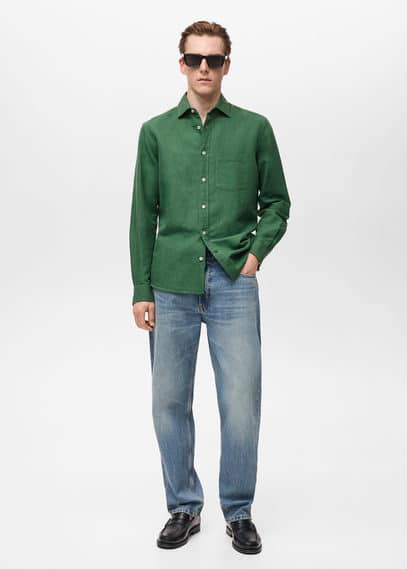 Mango Man Classic Fit Linen Shirt Billiard Green In Billiard Green