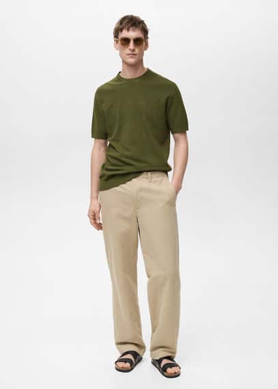 Mango Man Cotton Fine-knit T-shirt Green In Green