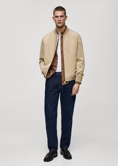 Mango Man Suede-effect Bomber Jacket Ecru In Ecru