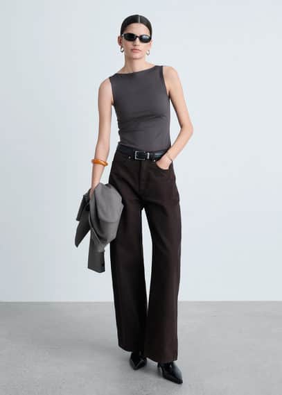 MANGO BOAT NECK STRAPLESS TOP GREY