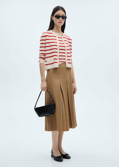 Mango Cardigan Maille Rayures Rouge - Femme - L - In Rouge