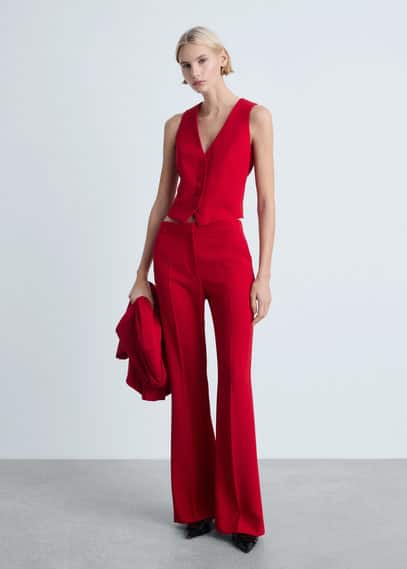 Mango Suit Waistcoat With Buttons Red In Red