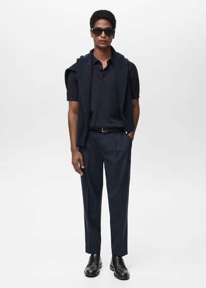 Shop Mango Man Polo Maille Fine 100 % Coton Bleu Nuit - Homme - Xxl - In Night Blue
